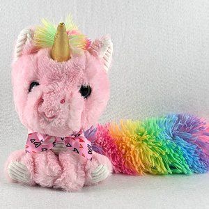 Walmart Big Tail Unicorn Pink Plush Rainbow Tail Gold Horn Bow 10" Stuff Animal